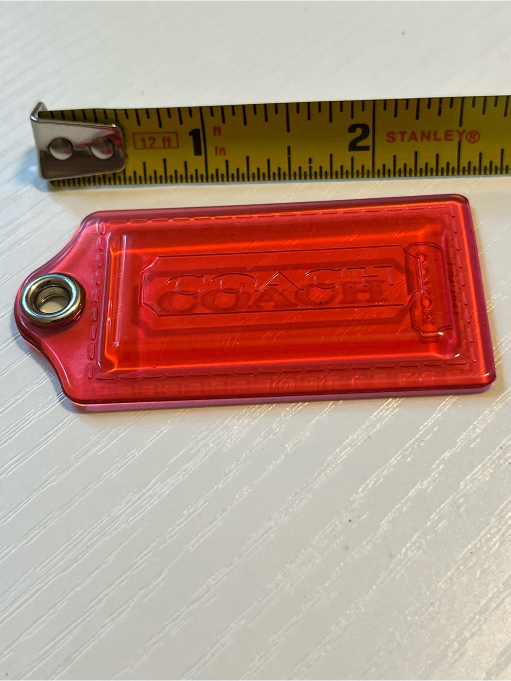 Coach Deep Pink Poppy Translucent Acrylic Logo Tag with Metal Eyelet